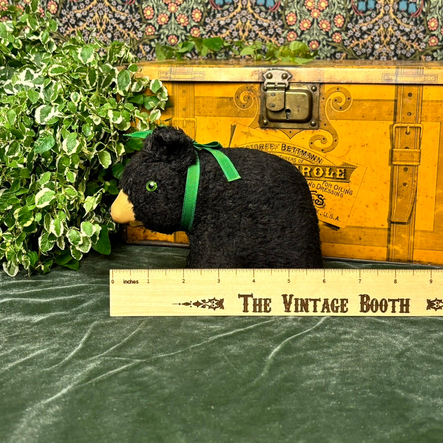 1960's Vintage Stuffed Yellowstone Black Bear with Green Bow