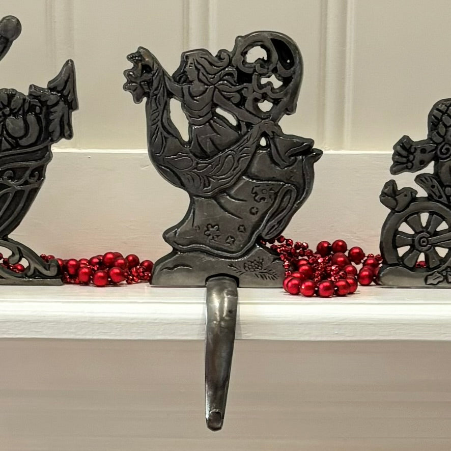 Set of 3 Vintage Cast Iron Christmas Fireplace Stocking Holders