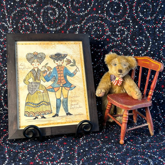 1982 Framed Vintage Primitive Folk Art - George and Martha Washington