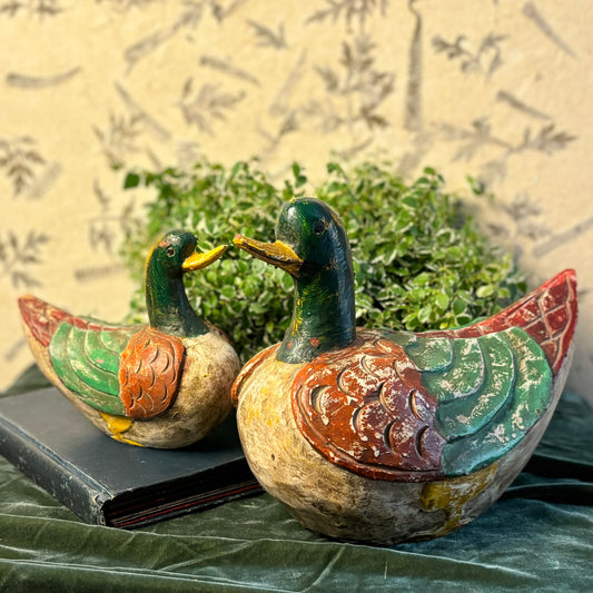 Vintage Pair of Carved Wooden Ducks