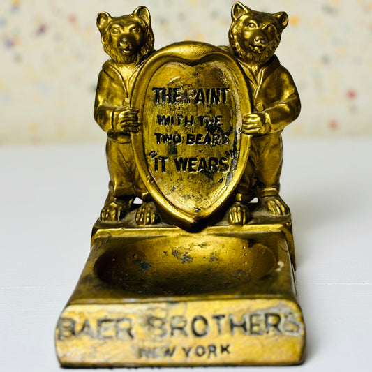 1936 Bronze Baer Brothers Advertisement Statue | Ashtray - The Paint With The Two Bears - "It Wears"