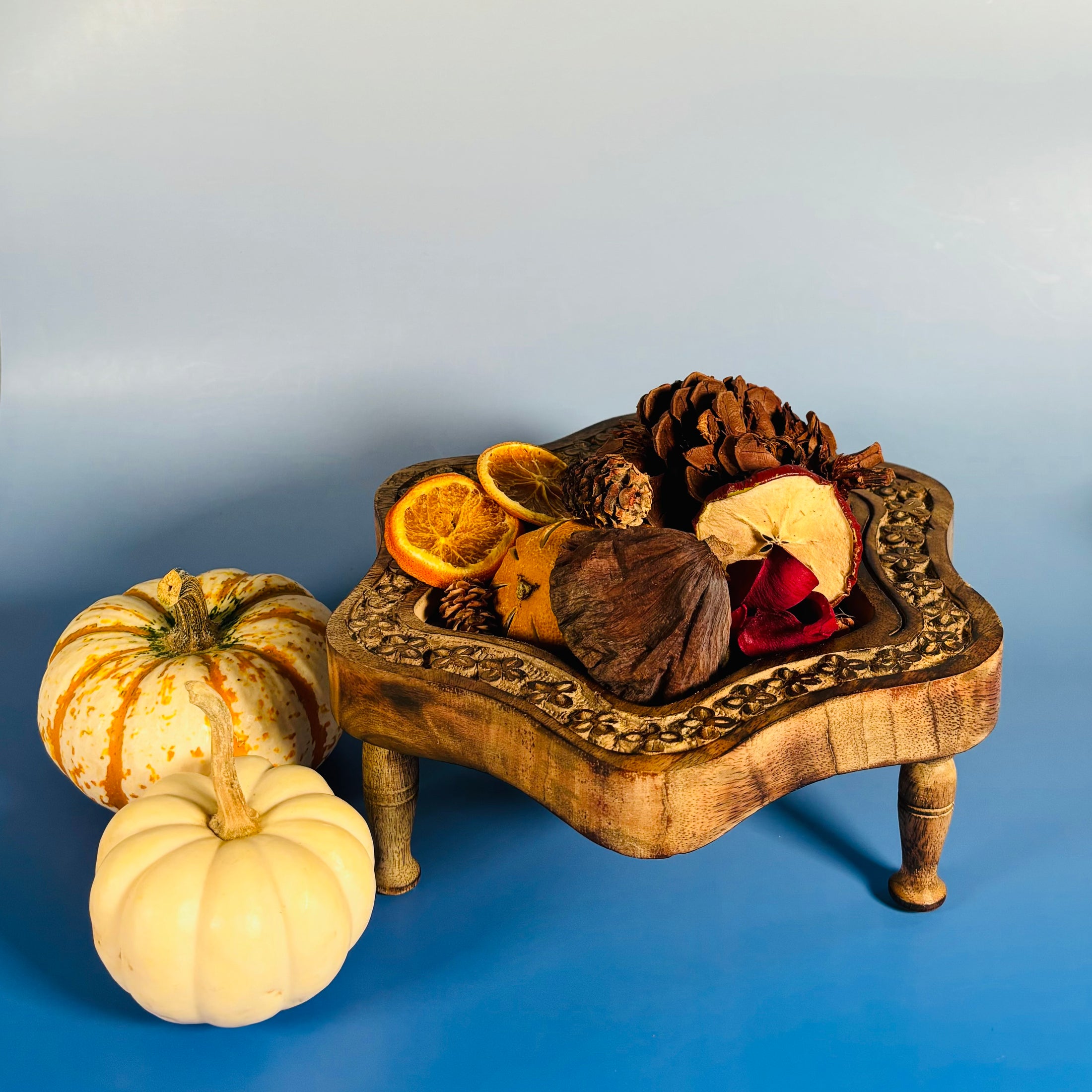 Handcarved Vintage Collapsible Wooden Bowl