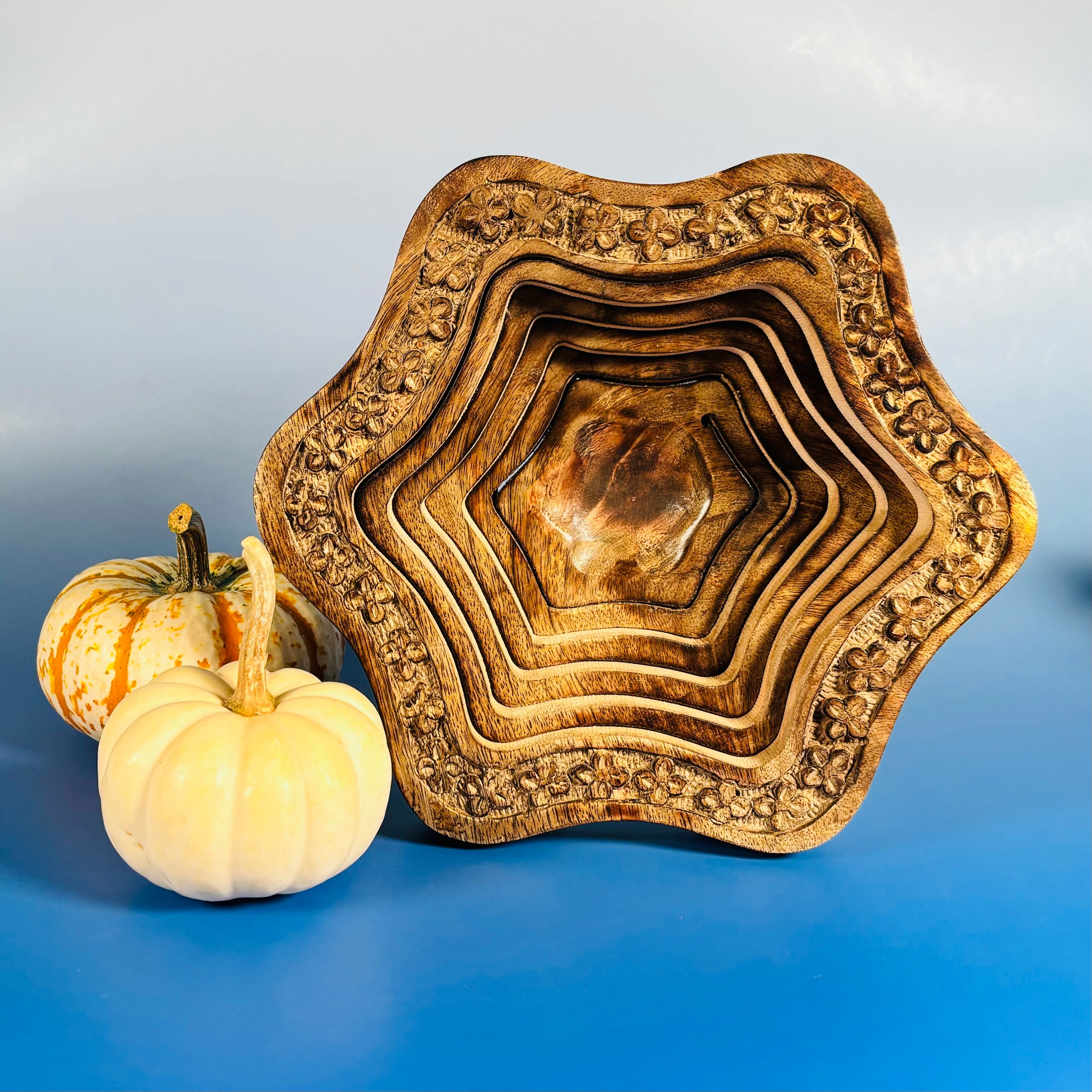 Handcarved Vintage Collapsible Wooden Bowl