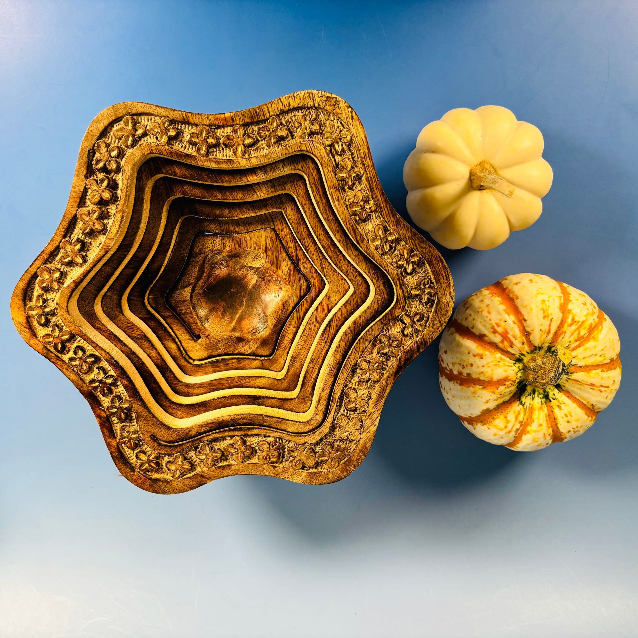 Handcarved Vintage Collapsible Wooden Bowl