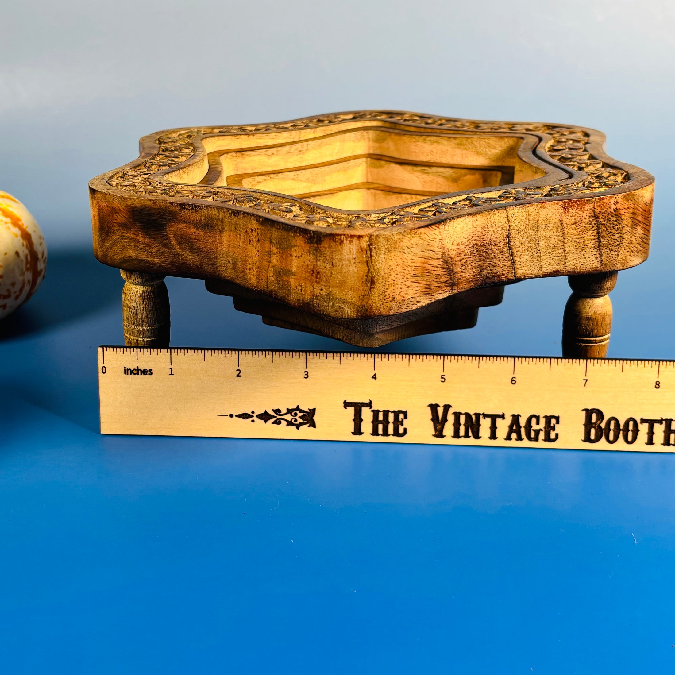 Handcarved Vintage Collapsible Wooden Bowl