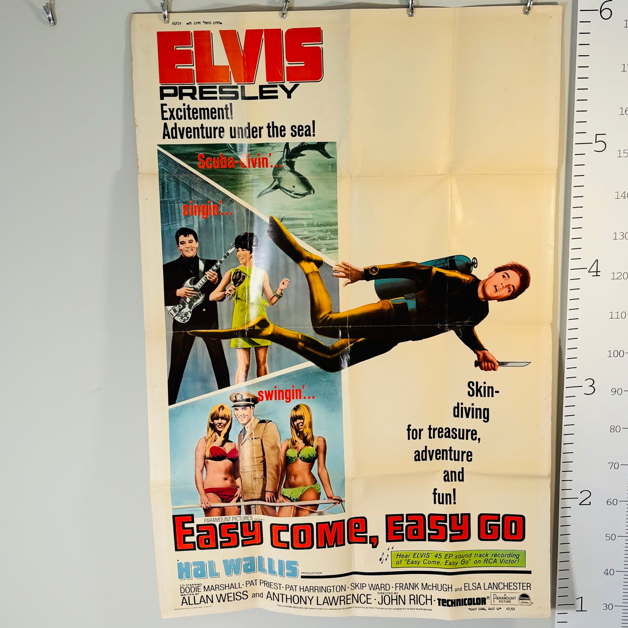 Original Elvis Presley Easy Come, Easy Go Movie Theater Poster - Copyright 1966