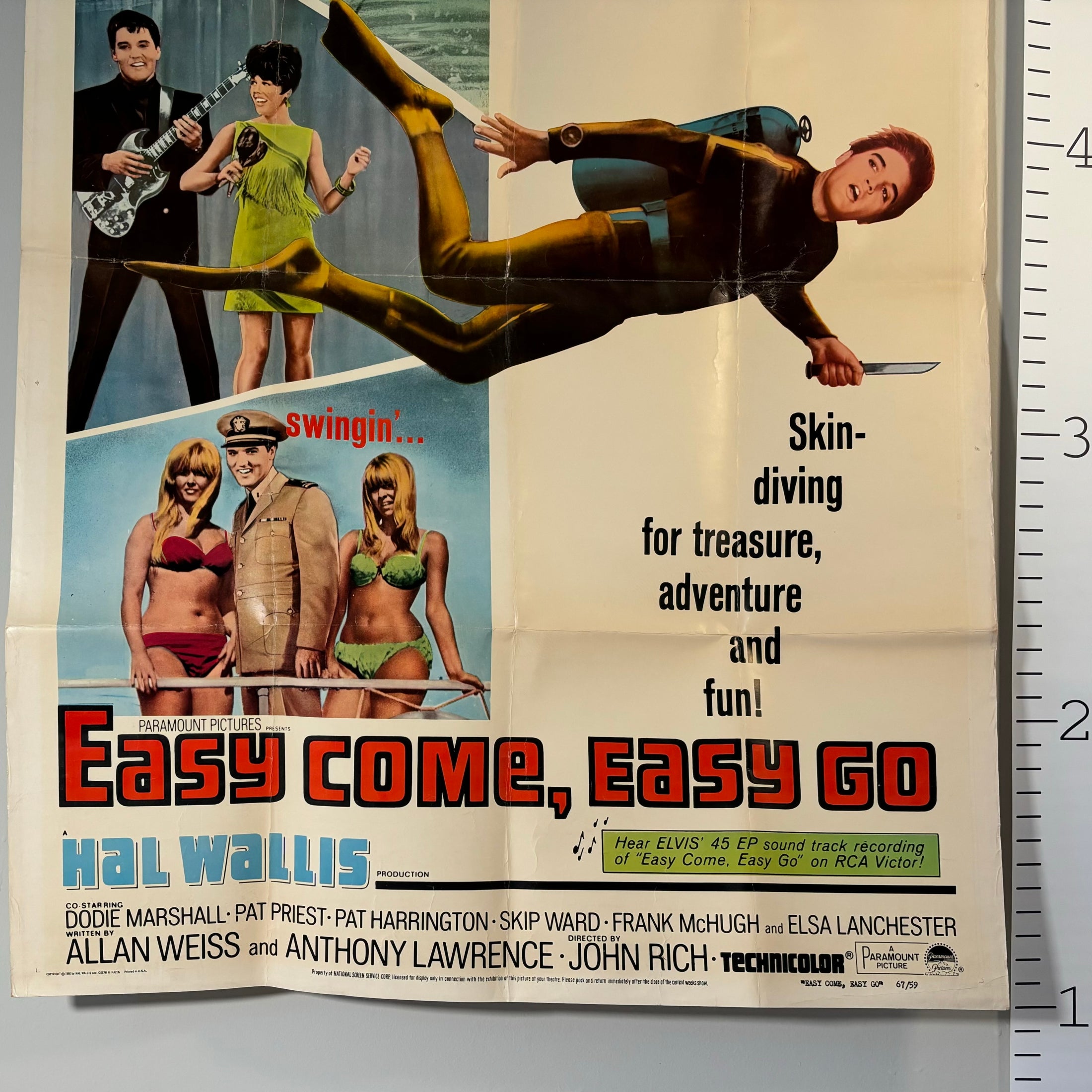 Original Elvis Presley Easy Come, Easy Go Movie Theater Poster - Copyright 1966