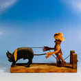 Load image into Gallery viewer, Vintage Primitive Bouncing Pig and Farmer Crank Sculpture - Circa 1950's
