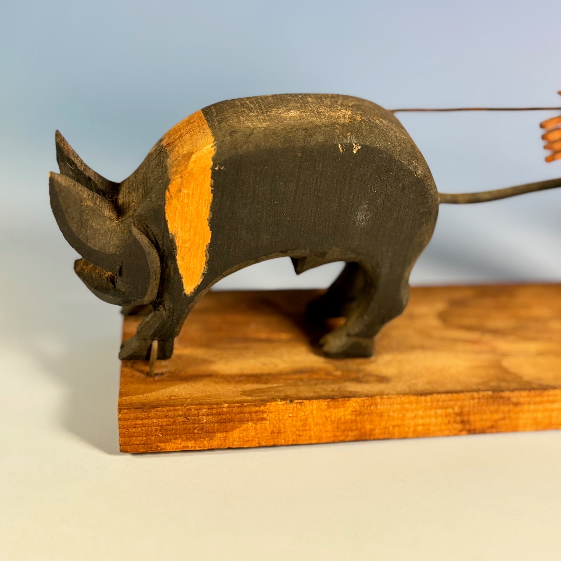 Vintage Primitive Bouncing Pig and Farmer Crank Sculpture - Circa 1950's